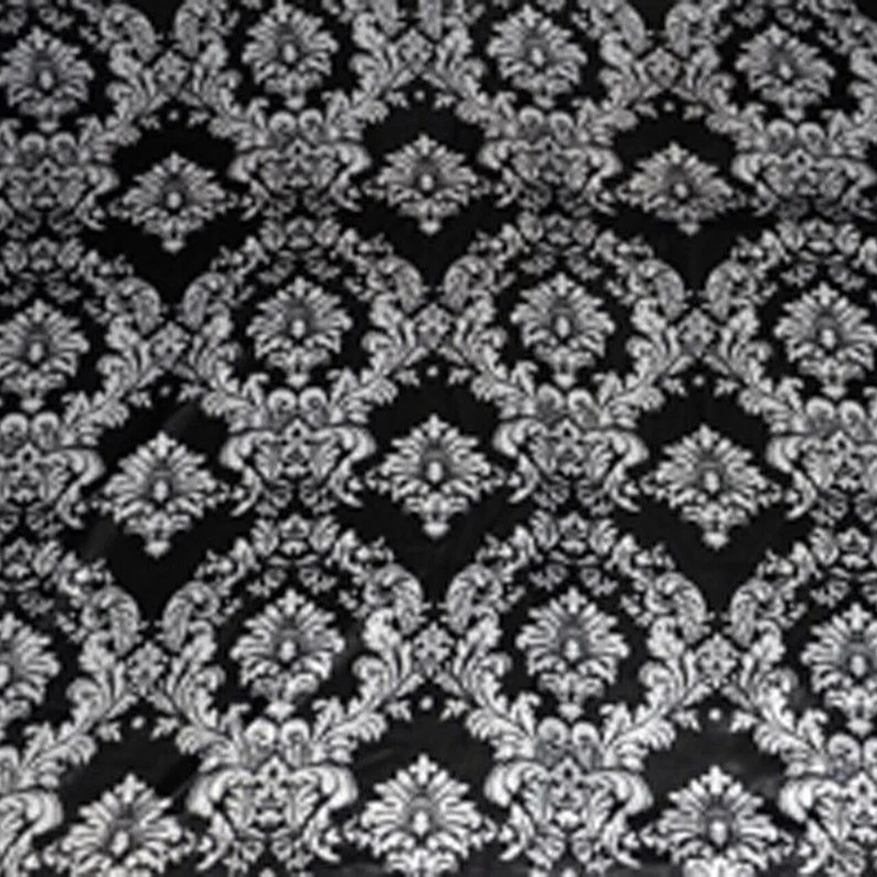 White & Black Damask Satin Print Fabric – Dull Finish 60" Wide